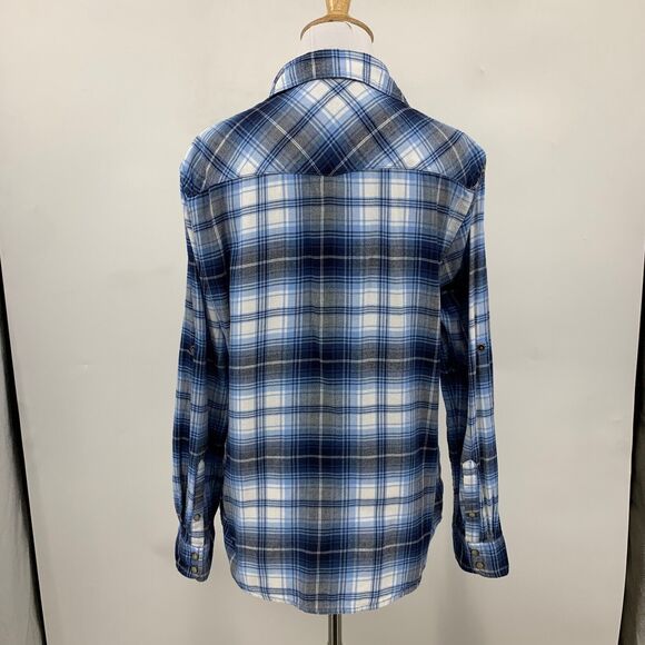 Jachs Girlfriend Shirt Womens M Medium Flannel Blue White Pearl Snap Button Up - Picture 7 of 13